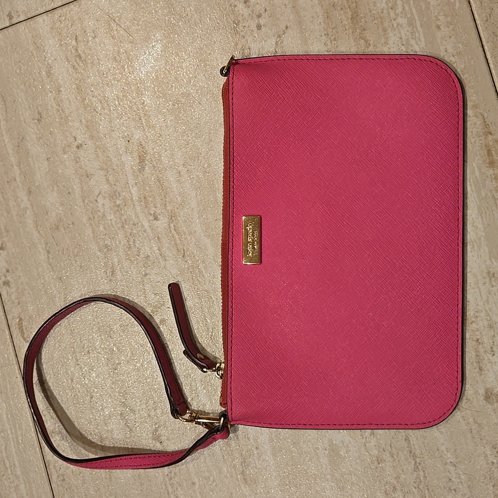 Kate Spade Hot Pink 100% Cow Leather Zipper Clutch